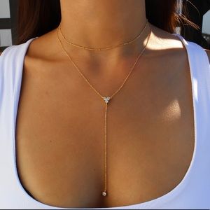 Gold long lariat y necklace and choker